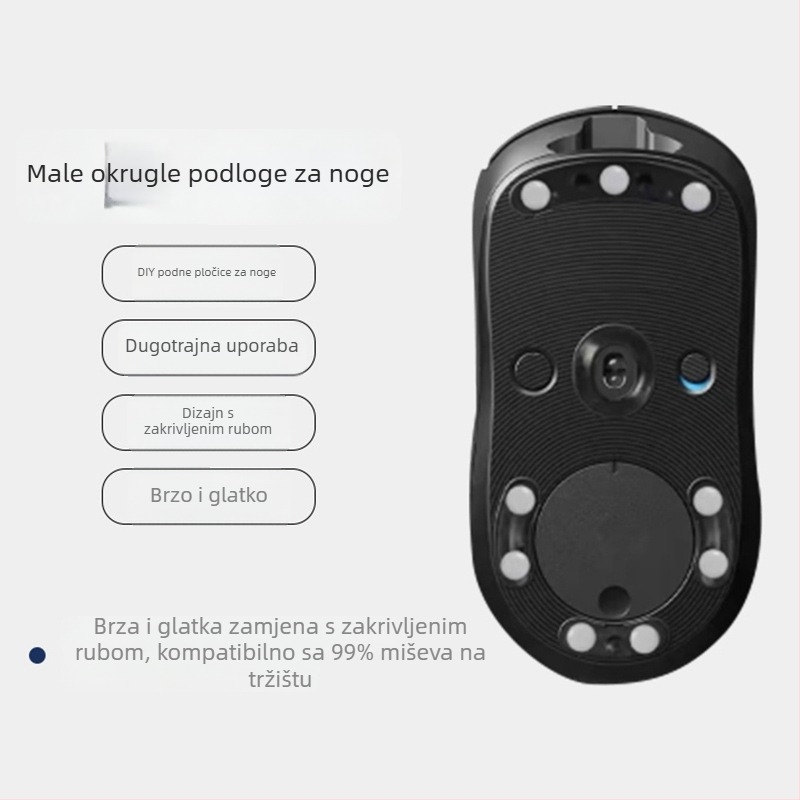 Teflonske naljepnice za podnoške miša, kružnog oblika, za sve modele miša, protuklizne i otporne na habanje, debljina 0,6 mm (uz ljepilo 0,14 mm, ukupno 0,8–1,0 mm), širina 6,5 mm, obrada strojem, OEM