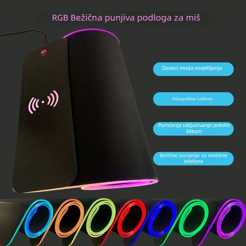 Svijetleća bežično punjenje podloga za miš; mala veličina; materijal prirodna guma; tiskano logo; toplinski prijenos