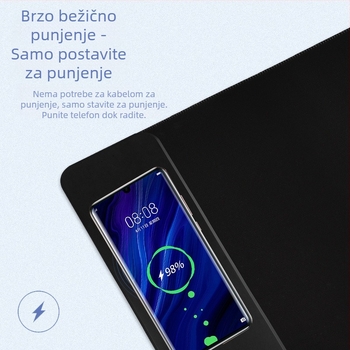 Velika gumena podloga za miš s bežičnim punjenjem 15W, protuklizna, jednostrana, logo na logotipu