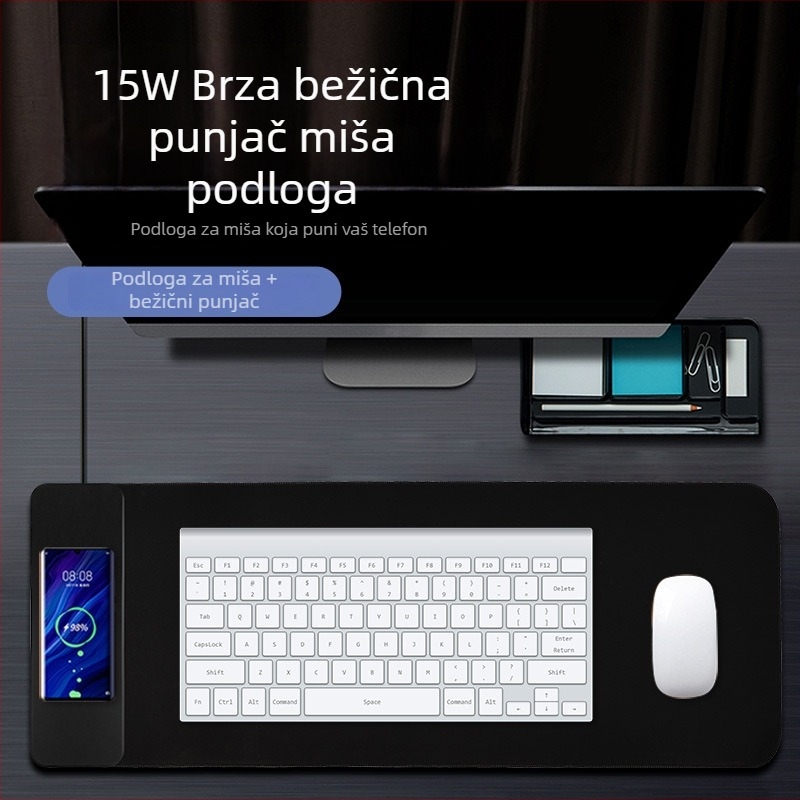 Velika gumena podloga za miš s bežičnim punjenjem 15W, protuklizna, jednostrana, logo na logotipu