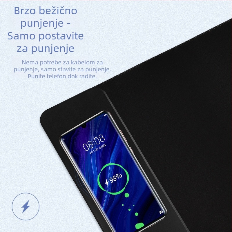 Velika gumena podloga za miš s bežičnim punjenjem 15W, protuklizna, jednostrana, logo na logotipu