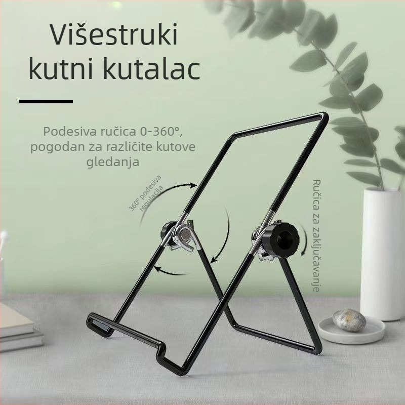 Stolni trokutasti metalni držač za iPad, mobitel i tablet; sklopivi, okretni, težina 0,12 kg