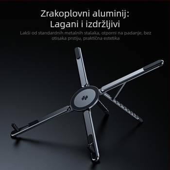 4-u-1 nosač za prijenosno računalo i tablet od aluminijske legure, sklopiv, univerzalni, model E05, 185 g