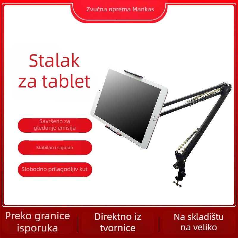 Mankas stolni držač za telefon/tablet, 360° metalni cantilever, sklopivi teleskopski držač, kompatibilan s iPadom za livestream