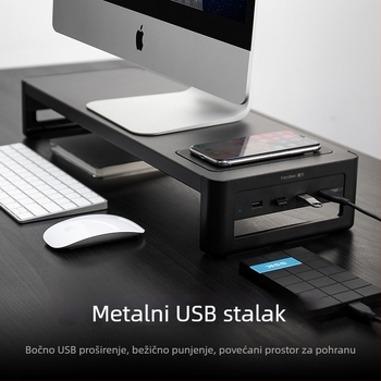 Stalak za monitor računala s podiznim dijelom i pločom za pohranu, metalni okvir