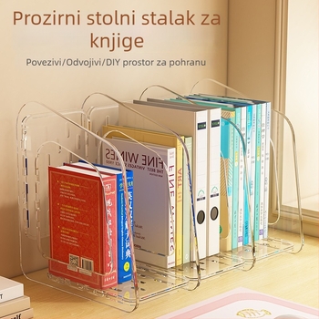 Prozirna sklopiva polica za stolni prostor za knjige, datoteke i bilježnice s ručkom – organizator radnog stola