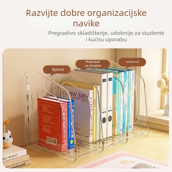 Prozirna sklopiva polica za stolni prostor za knjige, datoteke i bilježnice s ručkom – organizator radnog stola