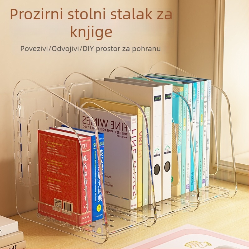 Prozirna sklopiva polica za stolni prostor za knjige, datoteke i bilježnice s ručkom – organizator radnog stola