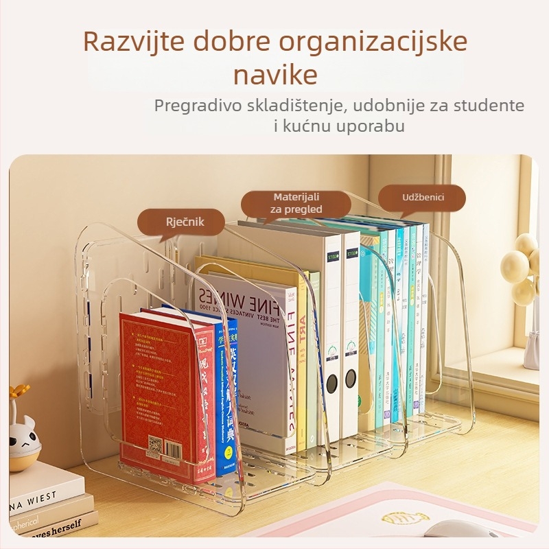 Prozirna sklopiva polica za stolni prostor za knjige, datoteke i bilježnice s ručkom – organizator radnog stola