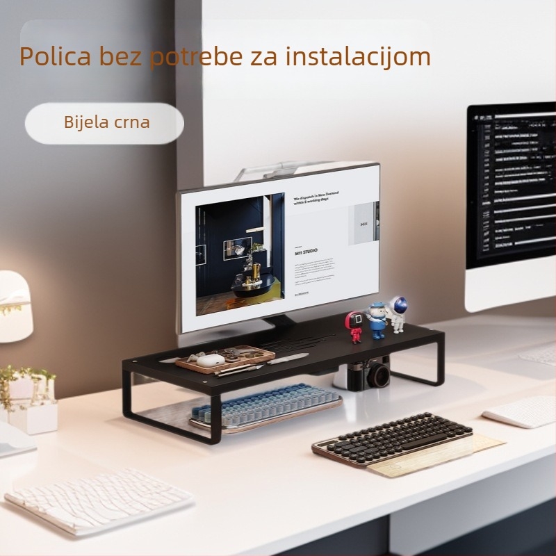 Metalni stolni držač monitora, 1-etažni, minimalistički dizajn s nosačem, bez montaže, desktop skladištenje