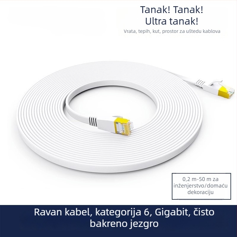 CAT6 plosnati neekranirani Ethernet patch kabel, 32 AWG OFC, RJ-45 8P8C, 1000 Mbps, unutarnja upotreba, više od 30 m
