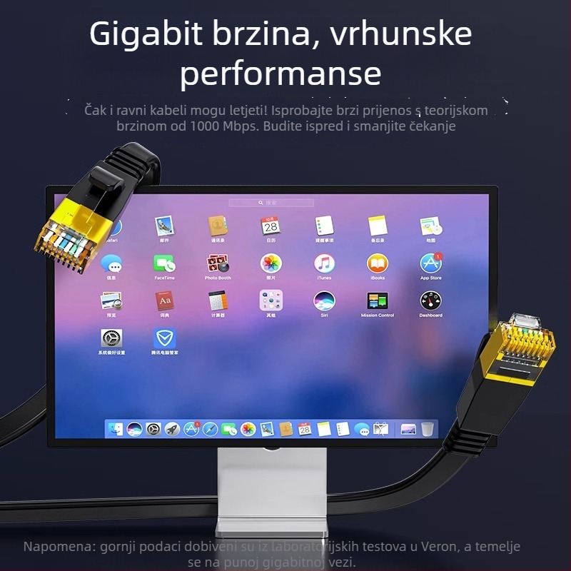 CAT6 plosnati neekranirani Ethernet patch kabel, 32 AWG OFC, RJ-45 8P8C, 1000 Mbps, unutarnja upotreba, više od 30 m