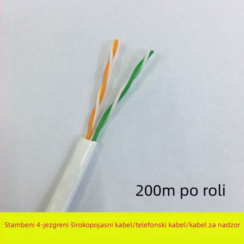 4-žični mrežni kabel s bakrovim oblogom na aluminiju, vodiči 0,5 mm², 100 Mbps, -30 do 65°C, pogodan za računalne nadzorne mreže