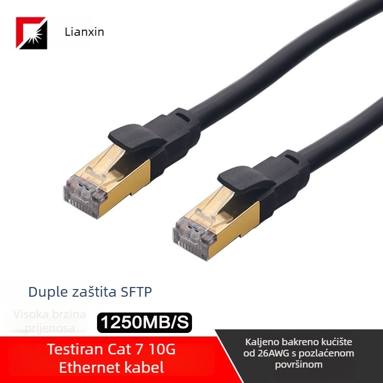 Cat7 SFTP Ethernet kabel, Klasa 7, 10 Gbps, dvostrano oklopljen, RJ-45 konektor