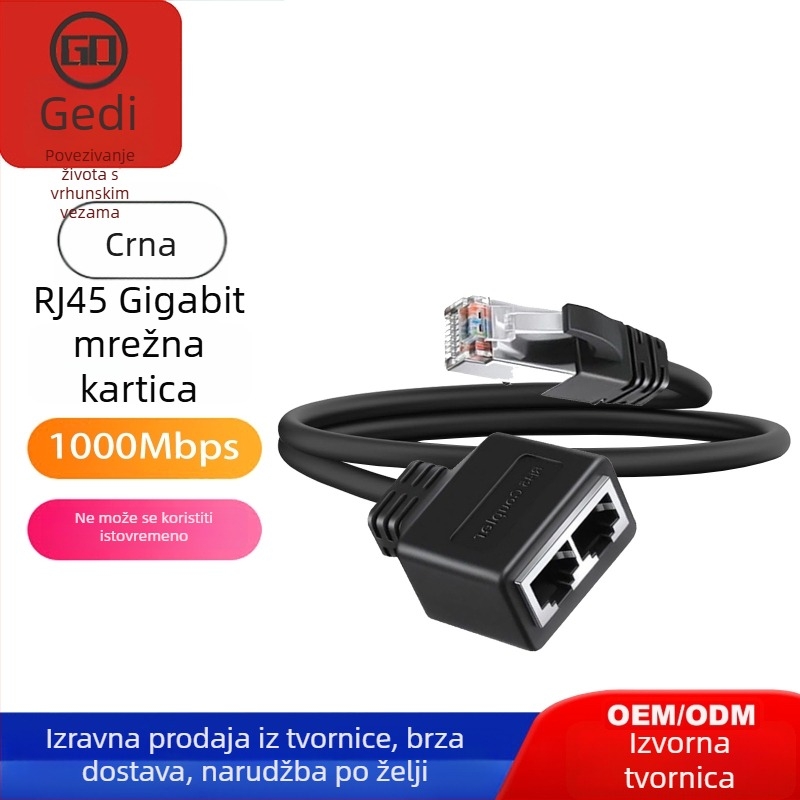 RJ45 1:2 Ethernet splitter — RJ-45 sučelje, gigabitni Ethernet, PVC kabel