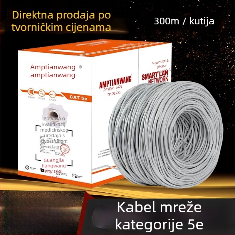 Cat5e 8-žilni čist bakreni Twisted-Pair mrežni kabel, 300 m, kućni visokobrzinski Ethernet kabel