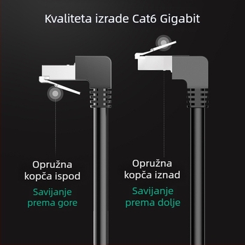 CAT6 Ethernet patch kabel s 90° zavojem, twisted pair, RJ-45, unutarnja uporaba, gigabit