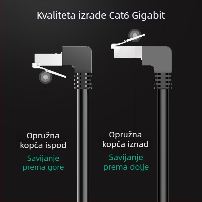 CAT6 Ethernet patch kabel s 90° zavojem, twisted pair, RJ-45, unutarnja uporaba, gigabit