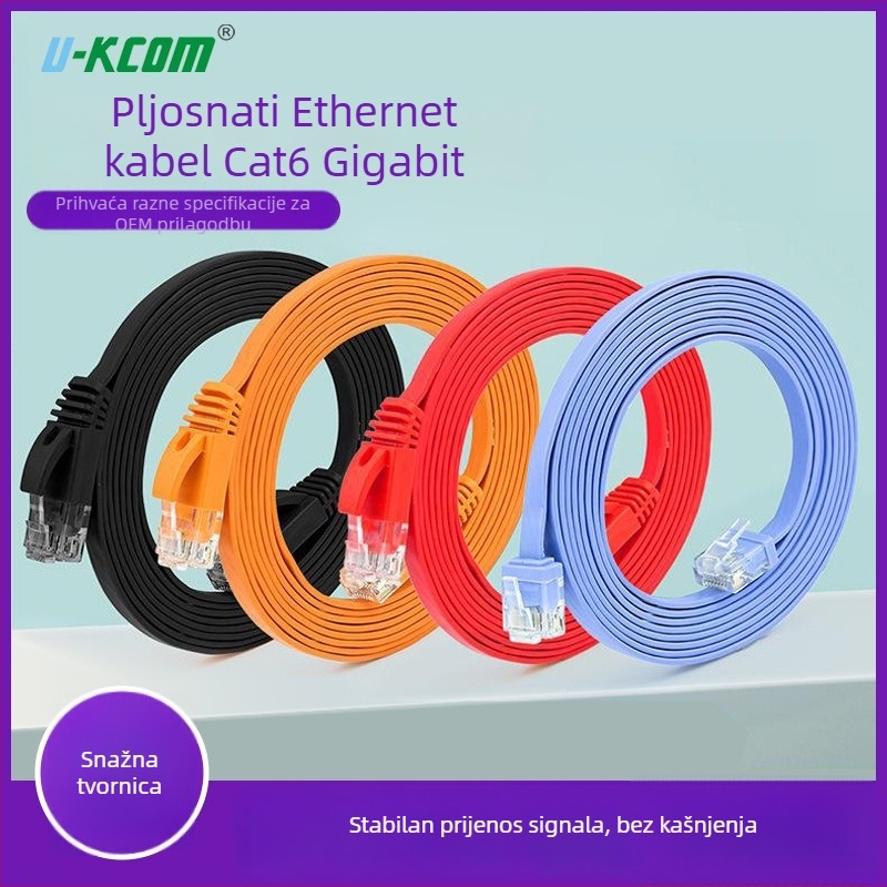 U-KCOM CAT6a oklopljeni plosnati gigabitni Ethernet kabel – čisti bakar