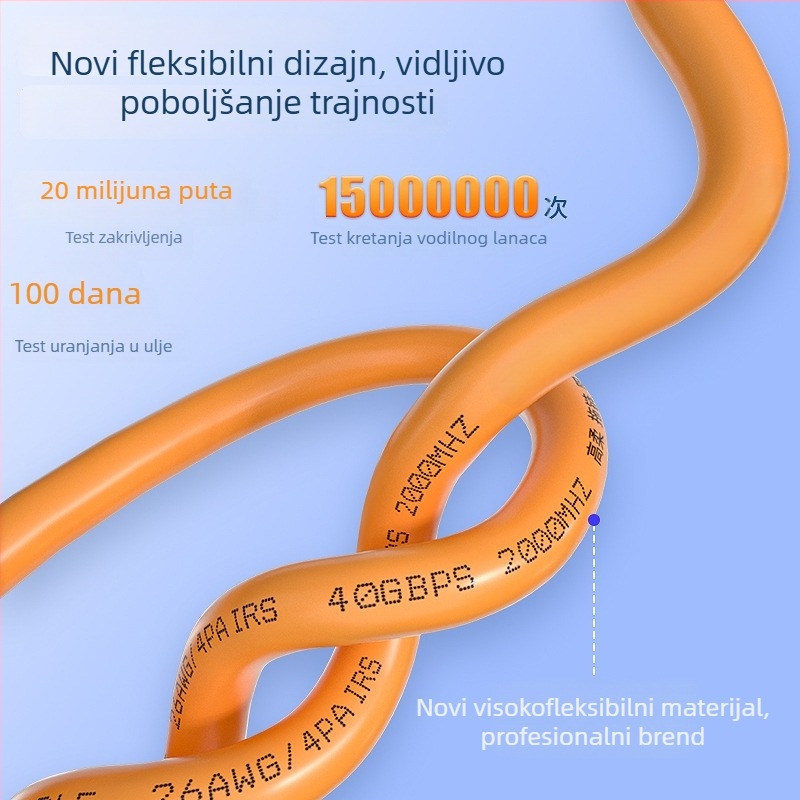 CAT8SFTP Drag Chain fleksibilan Profinet mrežni kabel, 10 000 Mbps, za računala i preklopnike, radna temperatura -20 do 70 °C, snaga na rastezanje 100 N, snaga na kompresiju 100 N