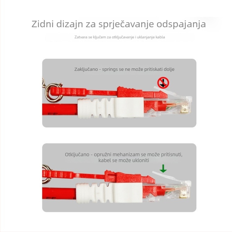 Zaključavajući Cat6A RJ-45 kabel s 8 jezgri, 24 AWG