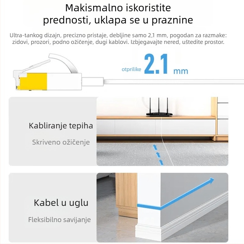 Hepuhto CAT8 RJ45 Plošni Ethernet Kabel 10Gbps Čisti bakar