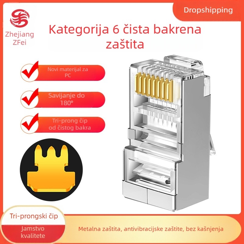 RJ45 Cat6 zaštićeni Ethernet konektor, sa 8 vodiča, čist bakar