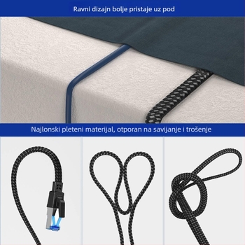 Cat8 crni kabel s pletenom ovojnicom, zaštićeni RJ-45 konektor, čisto bakar, 40 Gbps, za računala i usmjerivače