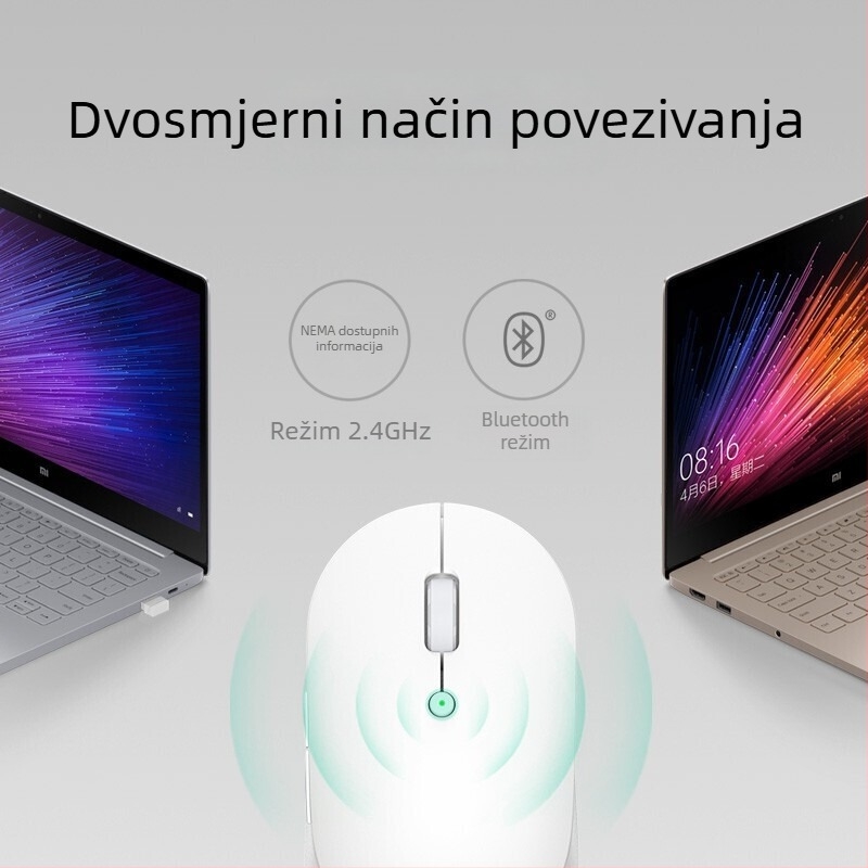 Bežična tiha miš s dvostrukim načinom rada (Bluetooth), USB prijemnik uključen, za prijenosna računala i PC