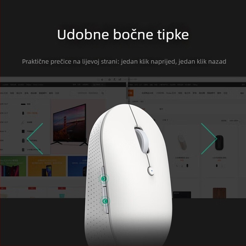 Bežična tiha miš s dvostrukim načinom rada (Bluetooth), USB prijemnik uključen, za prijenosna računala i PC