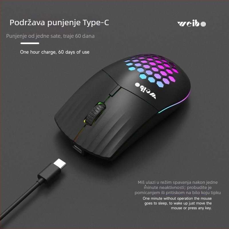 Weibo W06 fotoelektrična miš Bluetooth+2.4G, DPI 1600/2400/3200, 4 tipke