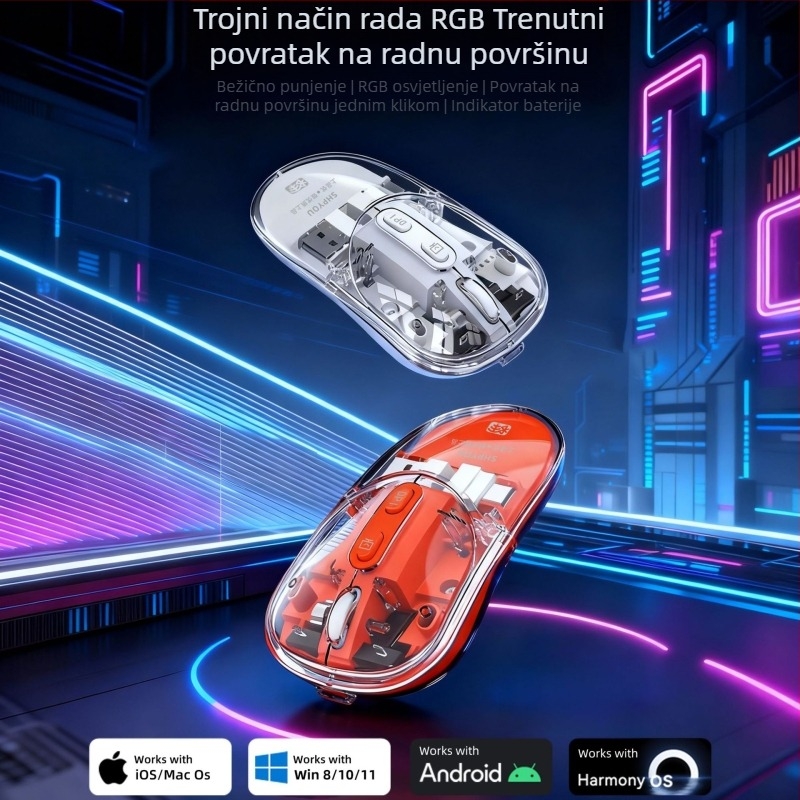 M9 prozirna bežična miša s tri načina, punjiva Bluetooth, patentirani privatni kalup