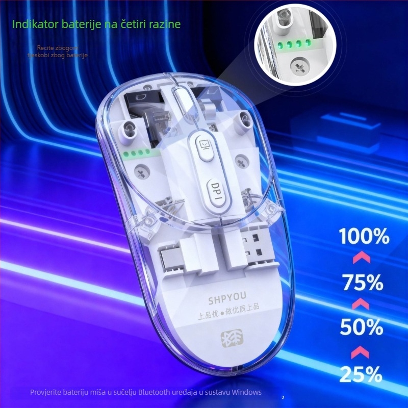 M9 prozirna bežična miša s tri načina, punjiva Bluetooth, patentirani privatni kalup