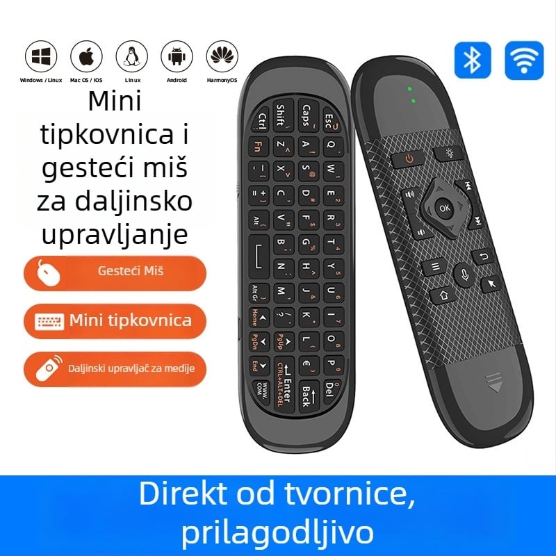 Bežični set tipkovnice i miša s pozadinskim osvjetljenjem i senzorom pokreta, Bluetooth, 63 tipke, plug-and-play