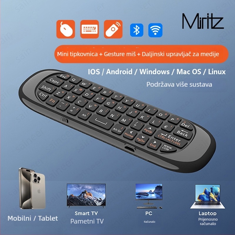Bežični set tipkovnice i miša s pozadinskim osvjetljenjem i senzorom pokreta, Bluetooth, 63 tipke, plug-and-play