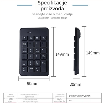 Numerička tipkovnica s 23 tipke, bežični 2.4G s ugrađenim USB prijemnikom, model K-23g, optičko razlučenje 5600
