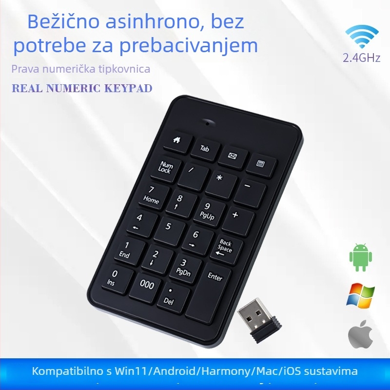 Numerička tipkovnica s 23 tipke, bežični 2.4G s ugrađenim USB prijemnikom, model K-23g, optičko razlučenje 5600