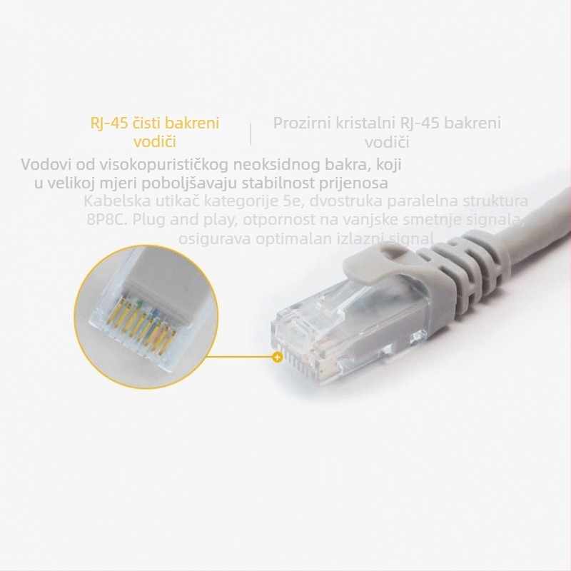 Cat5e Ethernet patch kabel, bakarno obloženi aluminijski vodič, 8 žica, za prijenosnike i stolna računala, visoka brzina