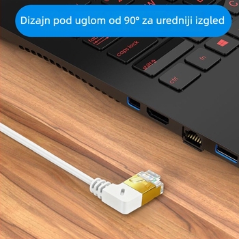 Cat7 RJ45 patch kabel, 90° kut, 10Gbps, dvostruka savijanja