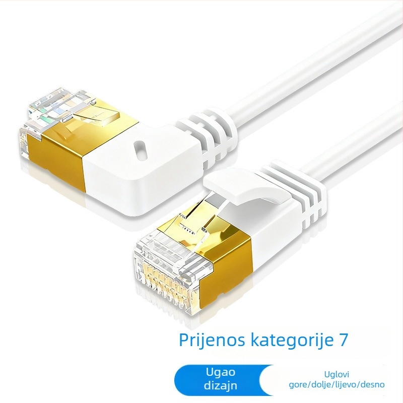 Cat7 RJ45 patch kabel, 90° kut, 10Gbps, dvostruka savijanja