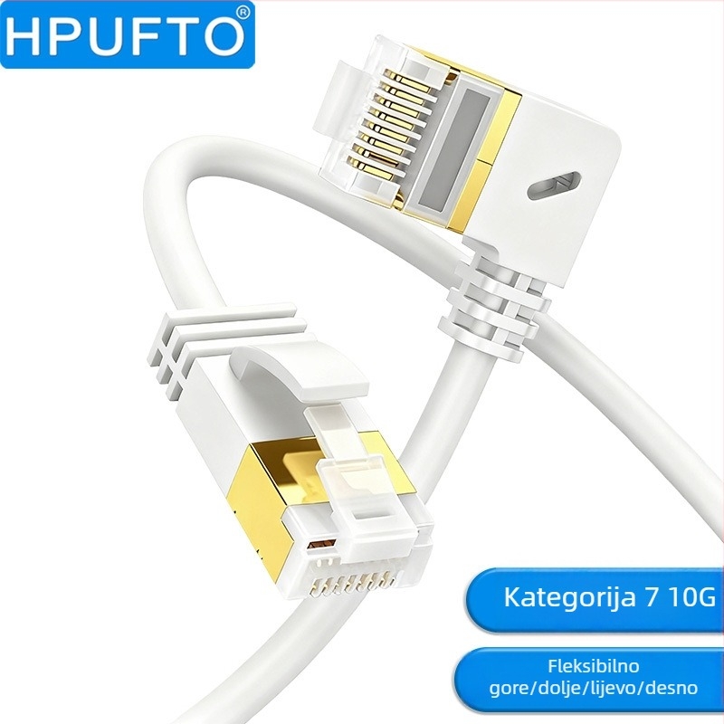 Cat7 RJ45 patch kabel, 90° kut, 10Gbps, dvostruka savijanja