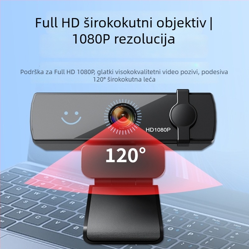 Elebest CW100 USB HD web kamera s Windows Hello prepoznavanjem lica, 2MP senzor, 1080p60 video, USB 2.0, ugrađeni mikrofon, bez upravljačkog programa, plug‑and‑play