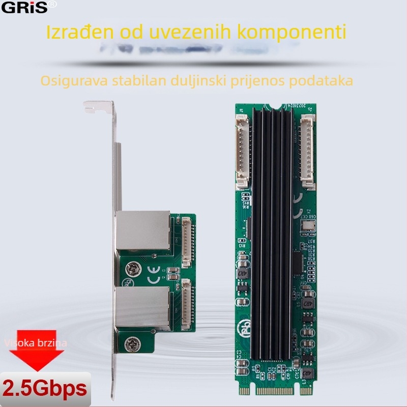 GRIS M.2 dvopportna mrežna kartica, RJ-45, 10/100/1000 Mbps, M-B Key, Fast Ethernet