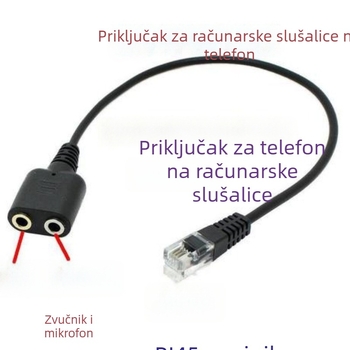 Kabel adapter za slušalice: dvostruki 3.5 mm na RJ9, zlato-pozlaćeni priključci, bakar bez kisika