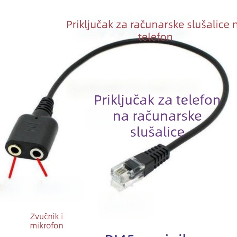 Kabel adapter za slušalice: dvostruki 3.5 mm na RJ9, zlato-pozlaćeni priključci, bakar bez kisika
