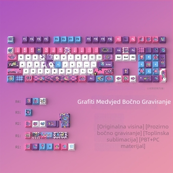 Graffiti Bear Prilagođeni set kapica za mehaničku tipkovnicu | PBT, bočno gravirano, luminescentno, 128-klučni komplet, originalne kapice, 1 godina jamstva