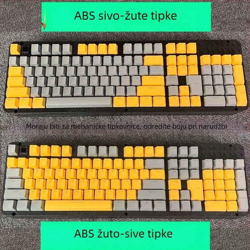 Set kapica za tipke za mehaničku tipkovnicu, ABS materijal, Cherry MX cross-stem kompatibilan, okrugli tipke, slova i brojevi.