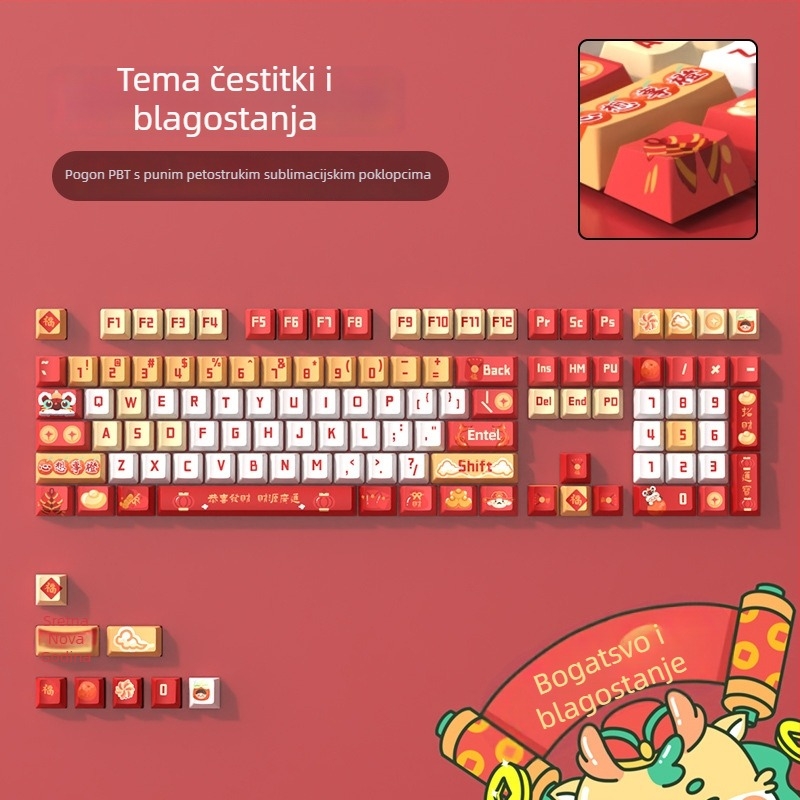 Kapa za tipkovnicu mehaničku - PBT petostruka sublimacija, univerzalna kompatibilnost, personalizirani dizajn, 1 godina jamstva
