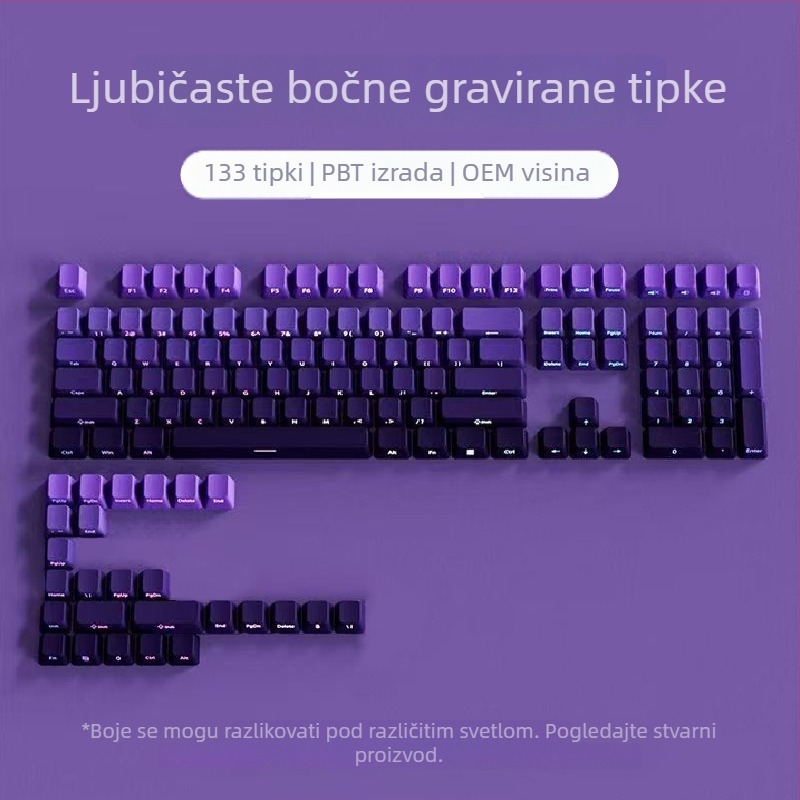 Set kapica za tipke za mehaničku tipkovnicu, 133 tipki, bočna gravura, gradijentno prozirno