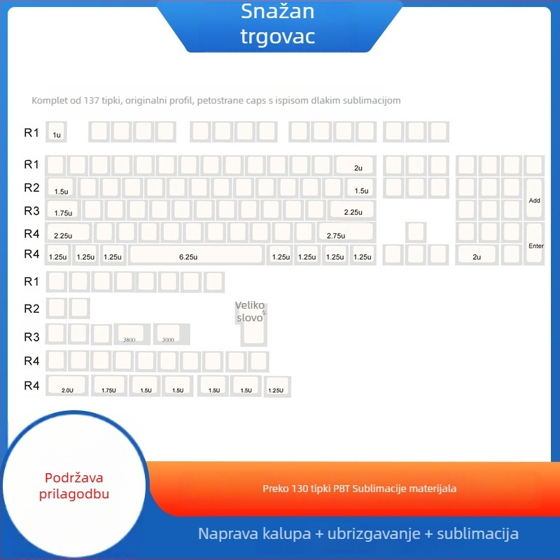 Keycap za mehaničku tipkovnicu, minimalistički model, 137-tipkovska konfiguracija, plastični materijal